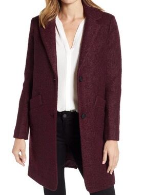 NWT Marc New York Paige Wool Blend Boucle Coat, Plum, Size 16W